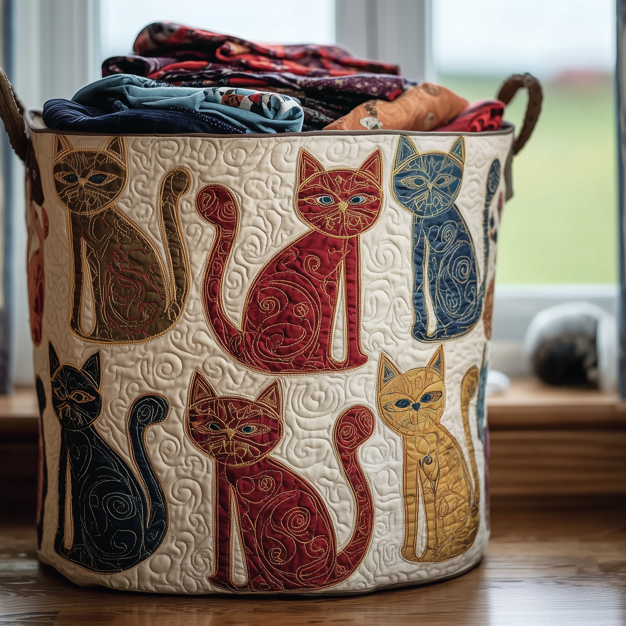 Whimsical Cat Quilted Laundry Basket Best Cute Gifts For Cat Enthusiasts