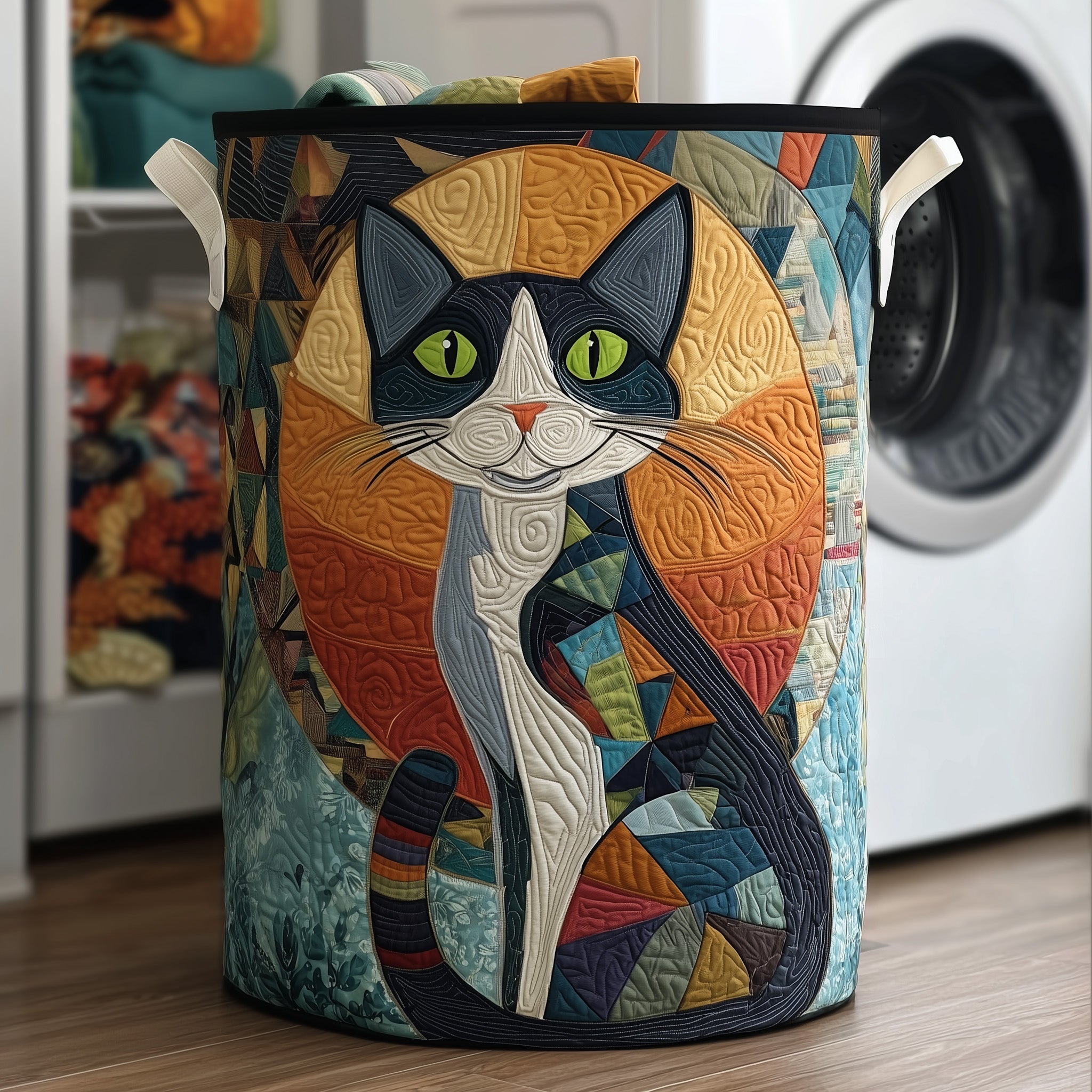Whimsical Cat Quilted Laundry Basket best Cute Gifts For Cat Lovers