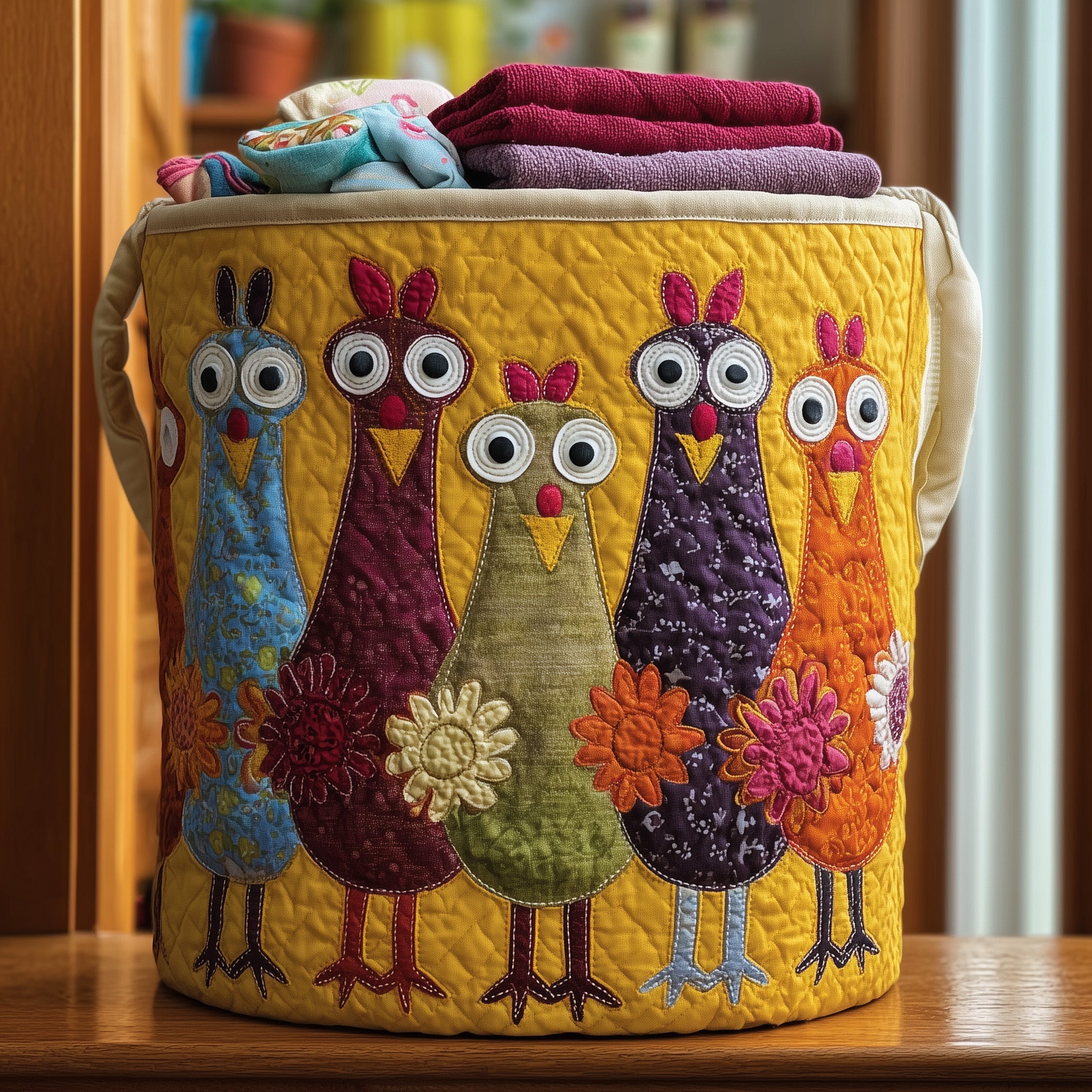 Whimsical Chicken Quilted Laundry Basket Adorable Gifts For Chicken Fans