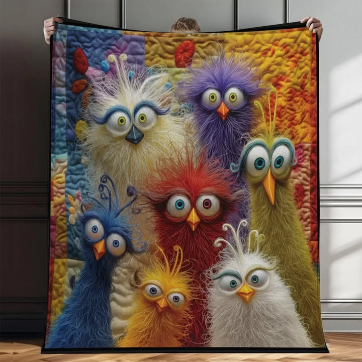 Whimsical Chickens Colorful Quilted Blanket Colorful Cute Best Gifts For Chicken Lovers