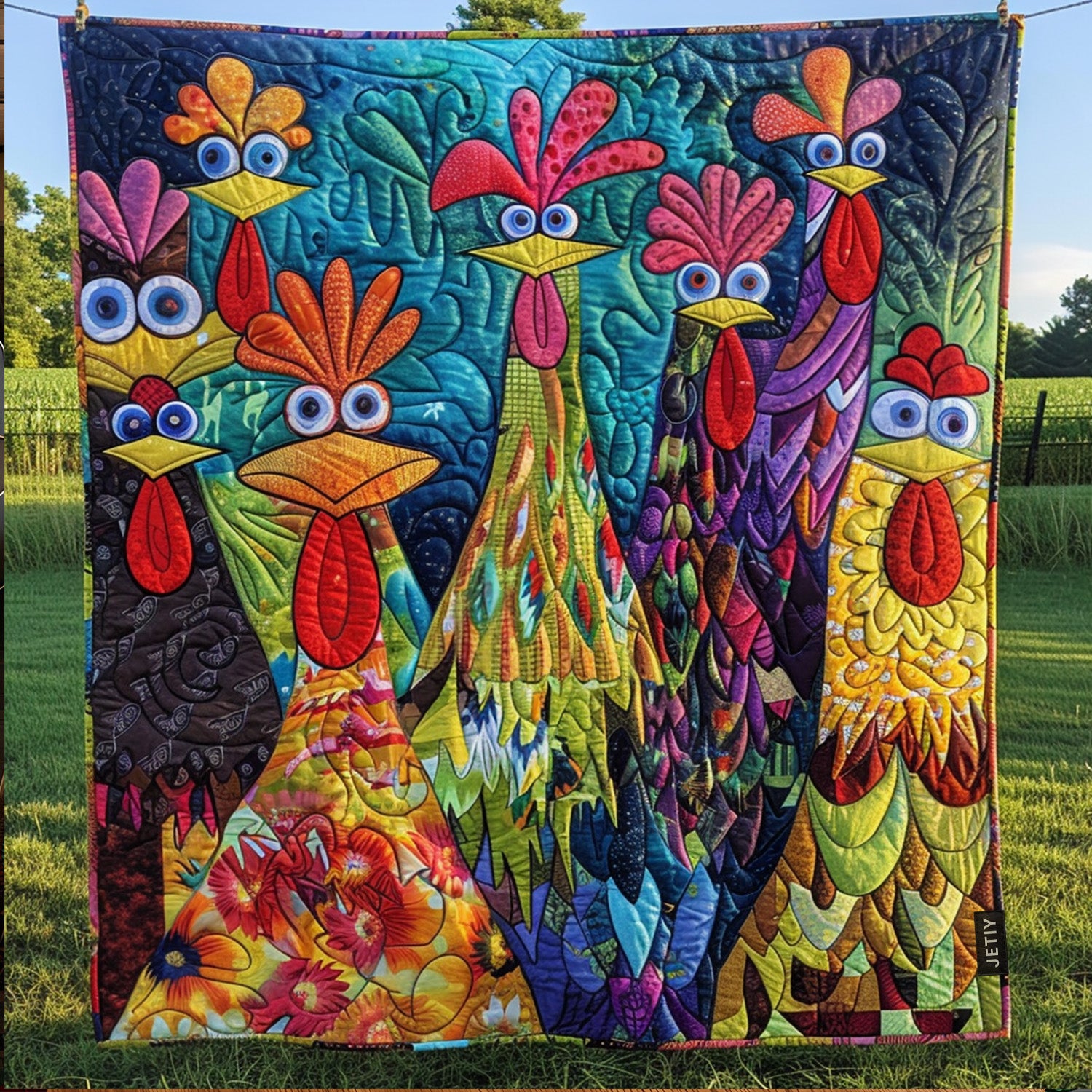 Whimsical Chickens Quilted Blanket Bed Decorations Chicken Lover Presents