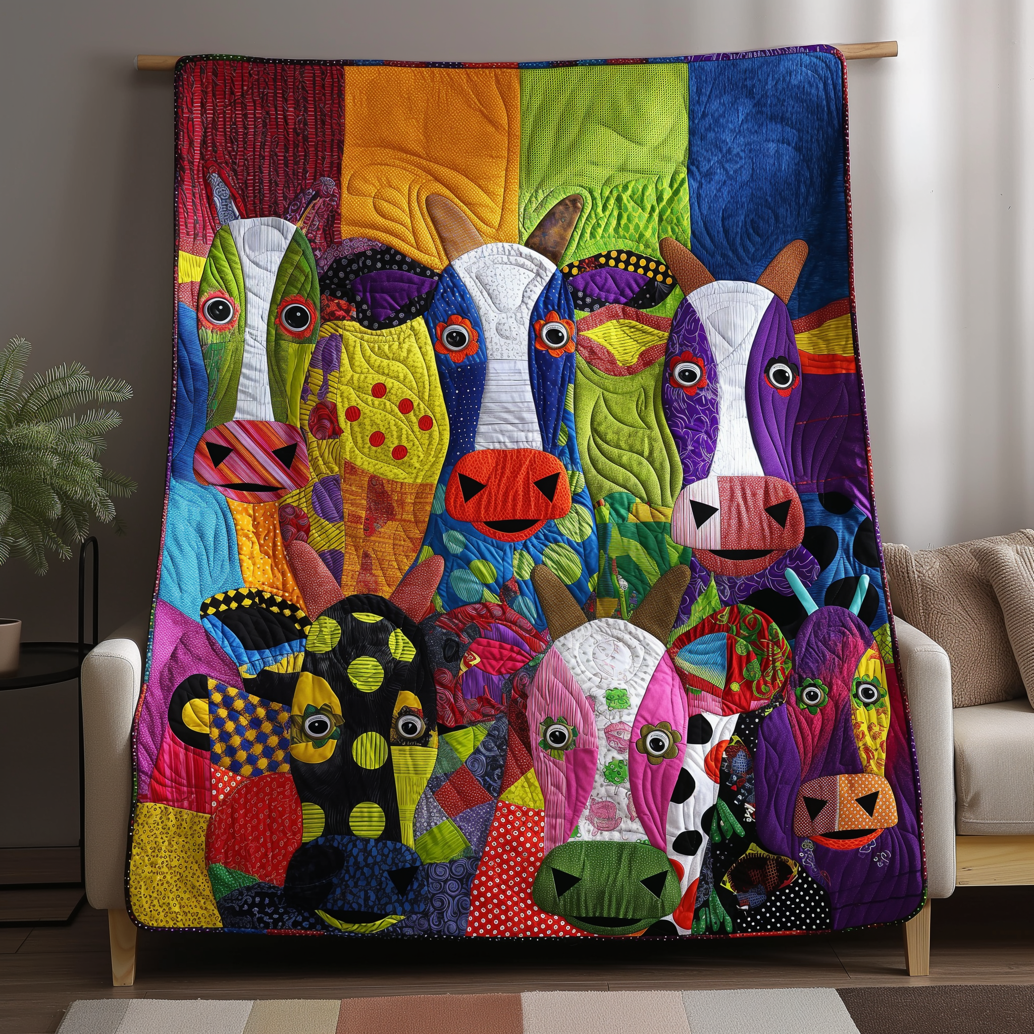 Whimsical Cow Patchwork Quilted Blanket Best Bedding Sets Gifts For Mom Birthday