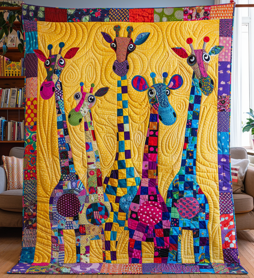 Whimsical Giraffe Wonderland Quilted Blanket Bed Bedding Set Presents For Giraffe Lovers