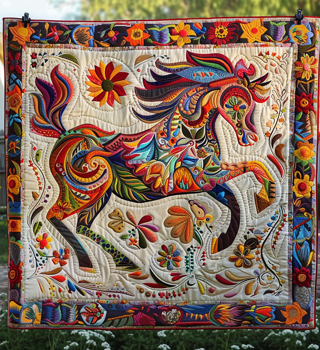 Whimsical Horse Quilted Blanket Bed Room Art Father'sDay Present Ideas