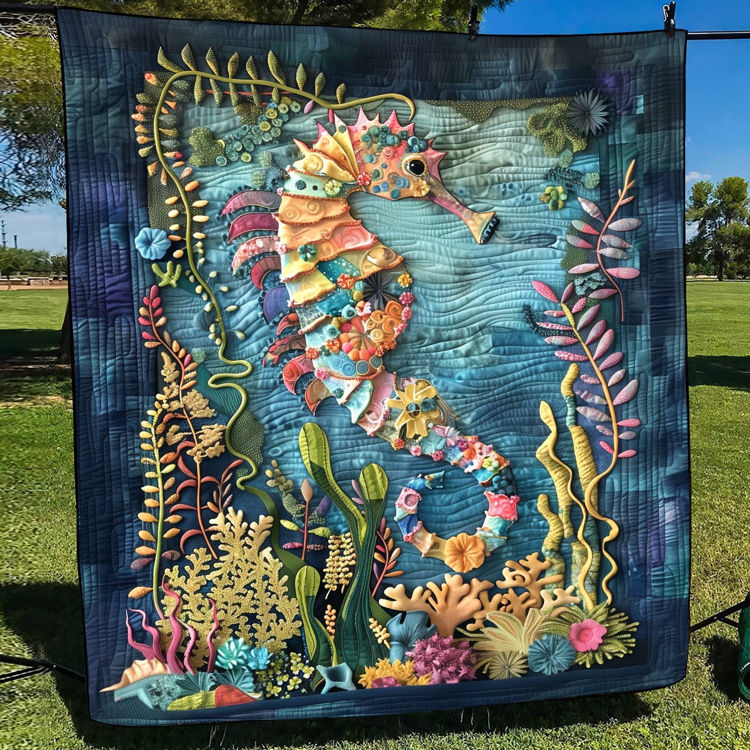 Whimsical Seahorse Quilted Blanket Bedroom Decor Gifts For Dads Who Have Everything