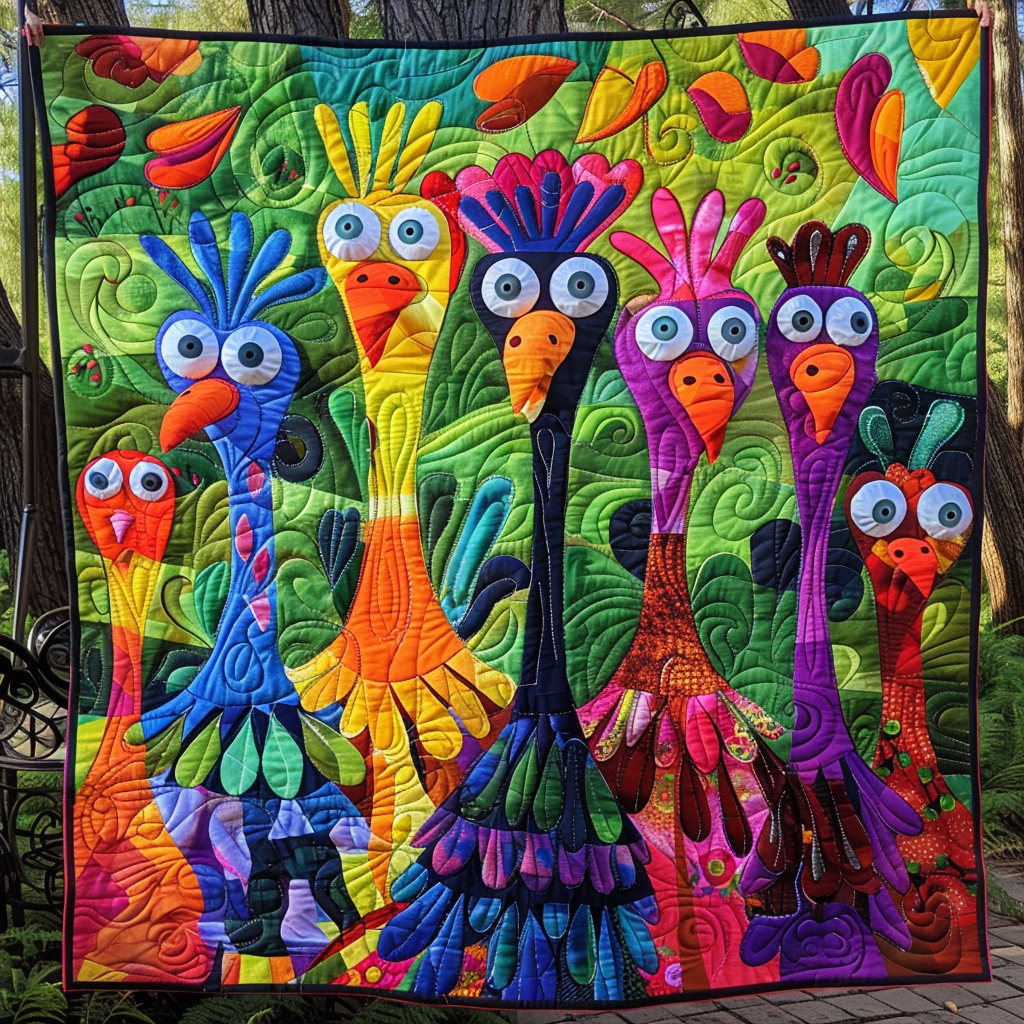 Whimsical Turkey Quilted Blanket Bed Decor Chicken Lover Gifts