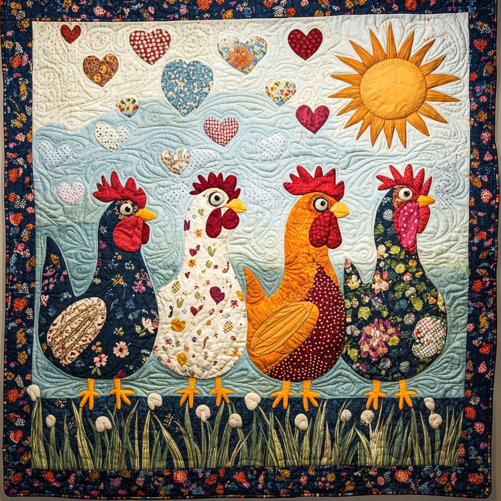 Whimsical Wings Quilted Blanket Bed Room Art Gifts For Chicken Lovers