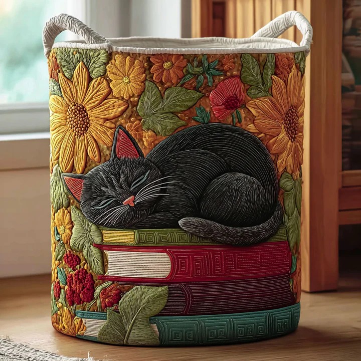 Whispering Cat Quilted Laundry Basket Boho Mystical Cat Home Decor Best Gift For Cat Lovers