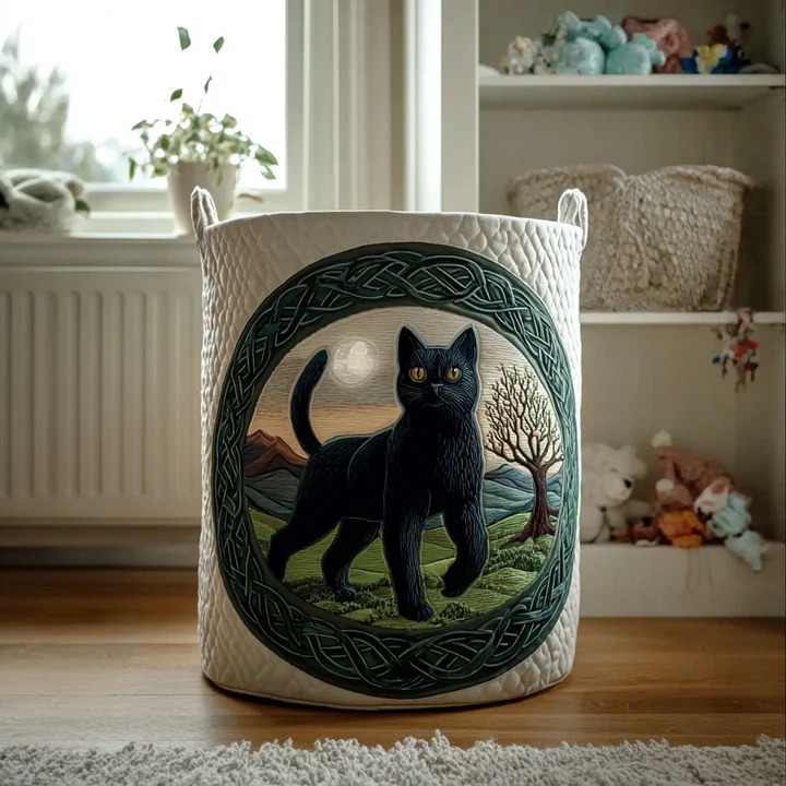 Whisperpaw Cat Quilted Laundry Basket Boho Gentle Cat Home Decor Cute Gift For Cat Mom