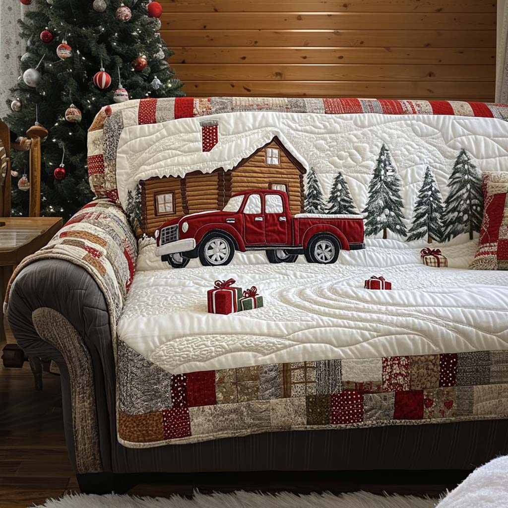 White Holiday Quilted Sofa Cover Furniture Protectors For Sofas Family Christmas Presents