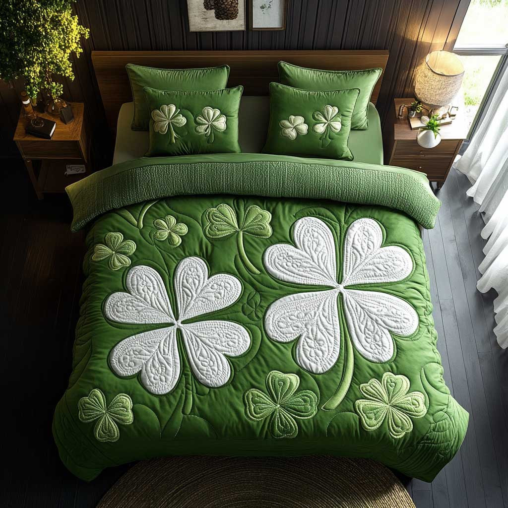 White Lucky Clover Duvet Cover Set Quilt Bedding Set Bedspread Cute St Patrick'S Day Ideas
