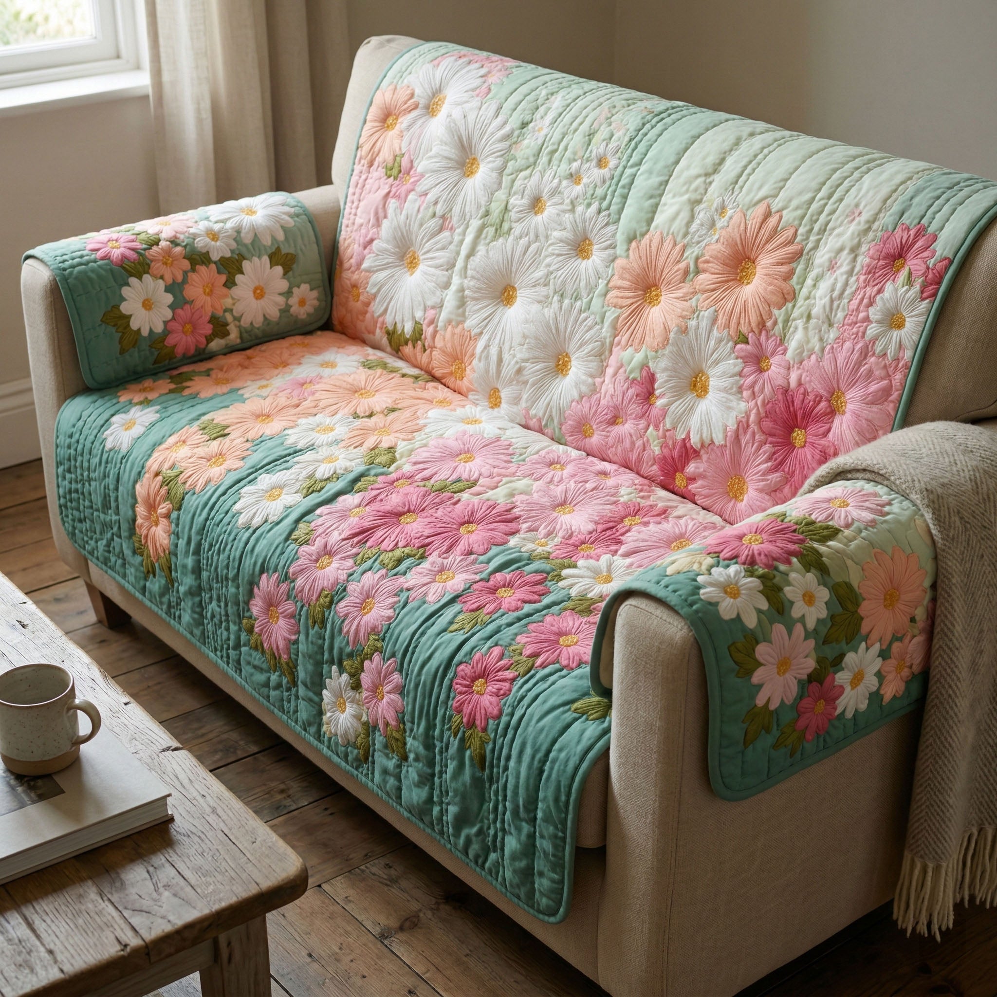 Wild Daisy Quilted Sofa Cover Sofa Protector Flower Daisy Inspired Gifts