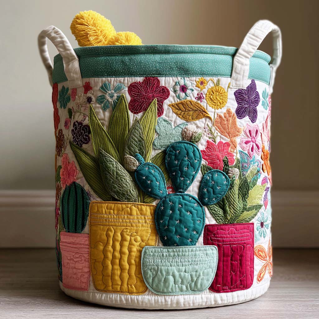Wild Succulent Quilted Laundry Basket Thoughtful Home Organization Gift for Loved Ones