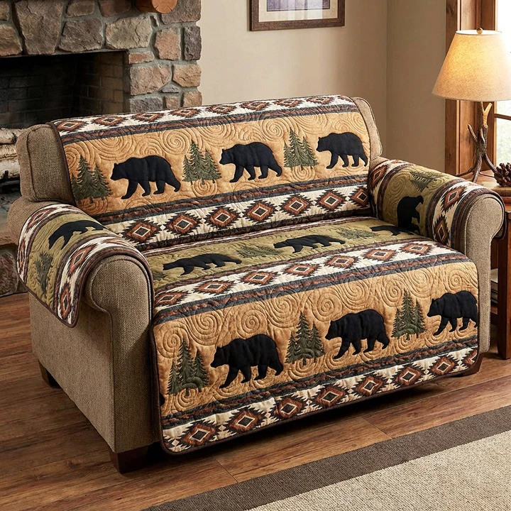 Wild Timber Quilted Sofa Cover Rustic Forest Wildlife Furniture Protector Best Gift For Him