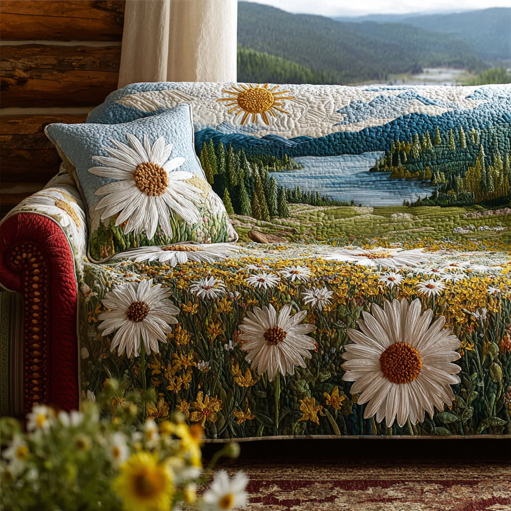Wildflower Daisy Quilted Sofa Cover Sofa Slip Covers Flower Daisy Gifts For Her