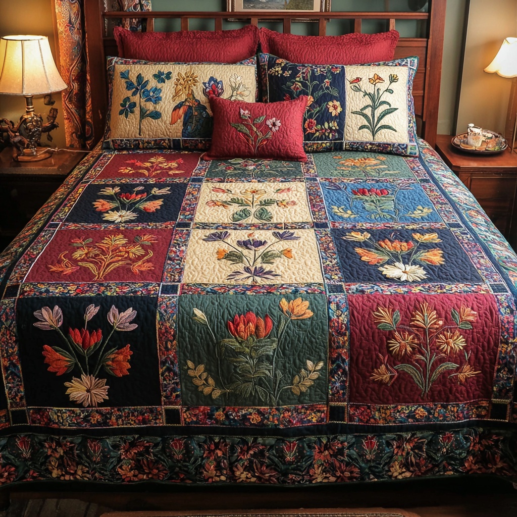 Wildflower Rows Quilted Bedding Set Rustic Floral Bedroom Decor Gift For Nature Lovers