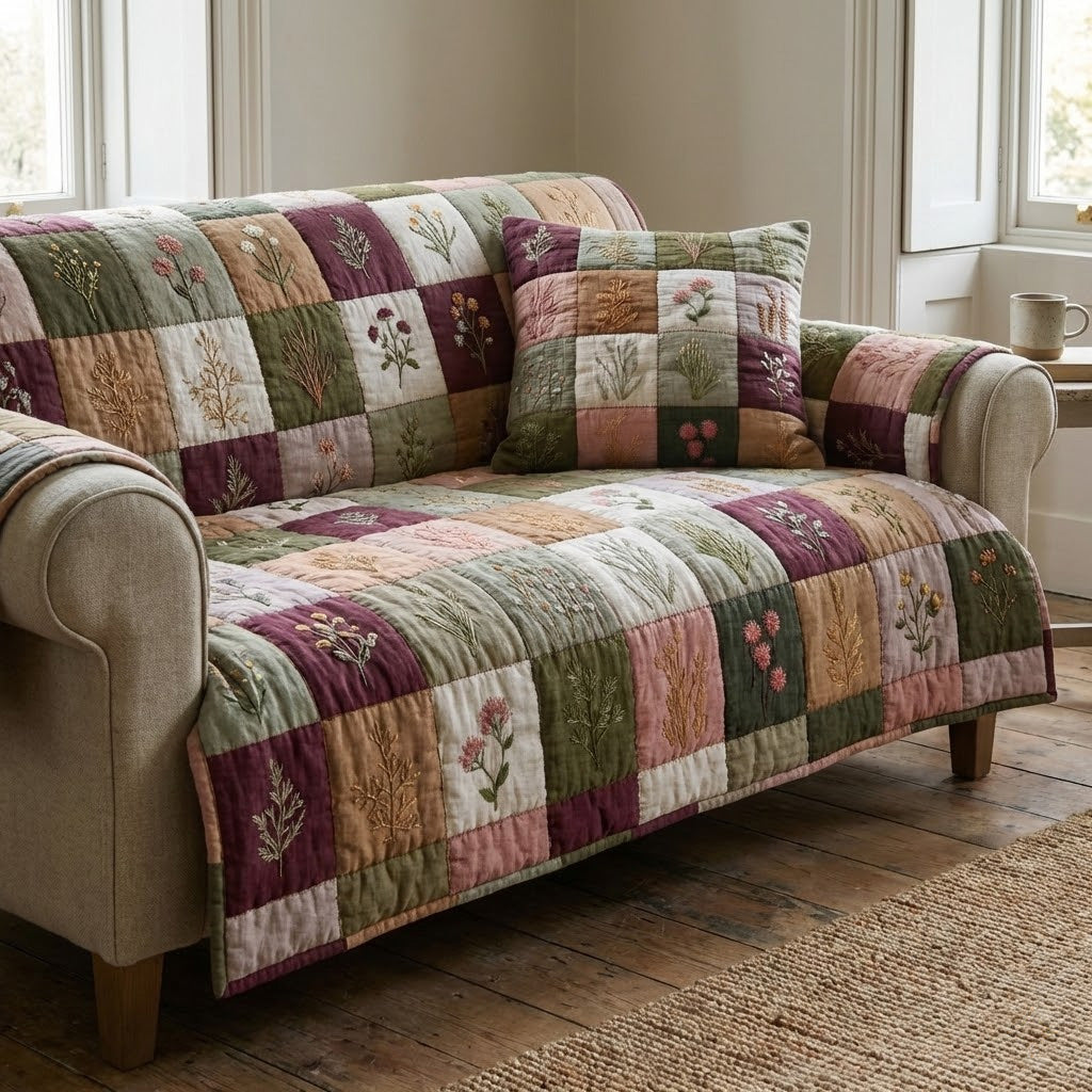 Wildflower Whisper Quilted Sofa Cover Furniture Couch Covers Sunflower Mother's Day Gifts