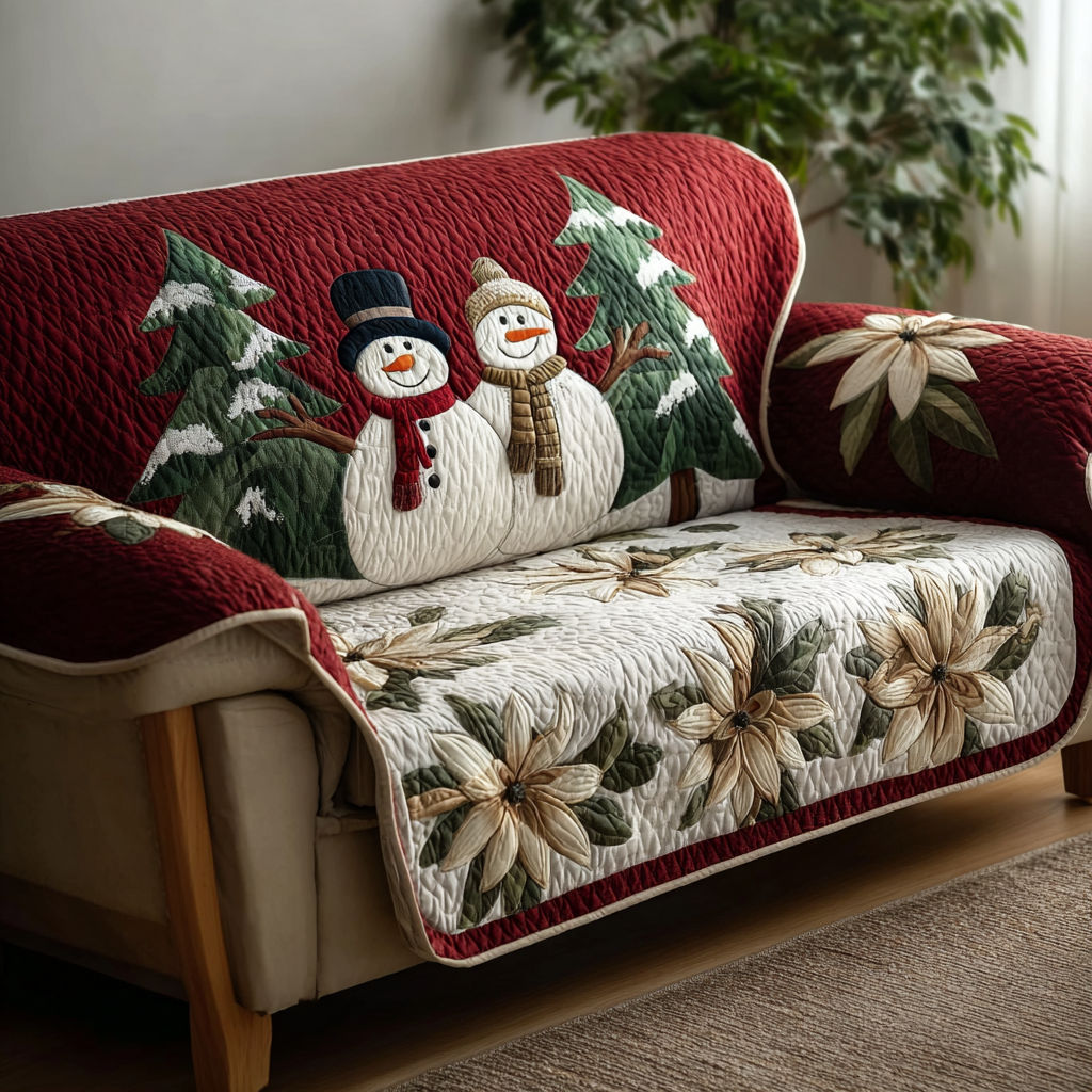 Winter Bloom Quilted Sofa Cover Living Room Winter Decor Best Christmas Gift Ideas 