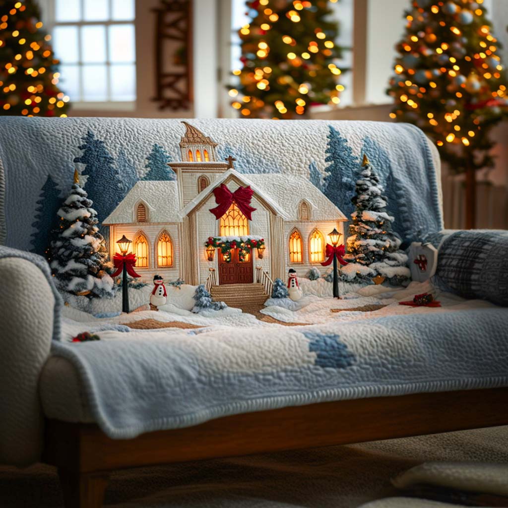 Winter Church Blessing Quilted Sofa Cover Couch Covers For Couches Christmas Gift Baskets For Families