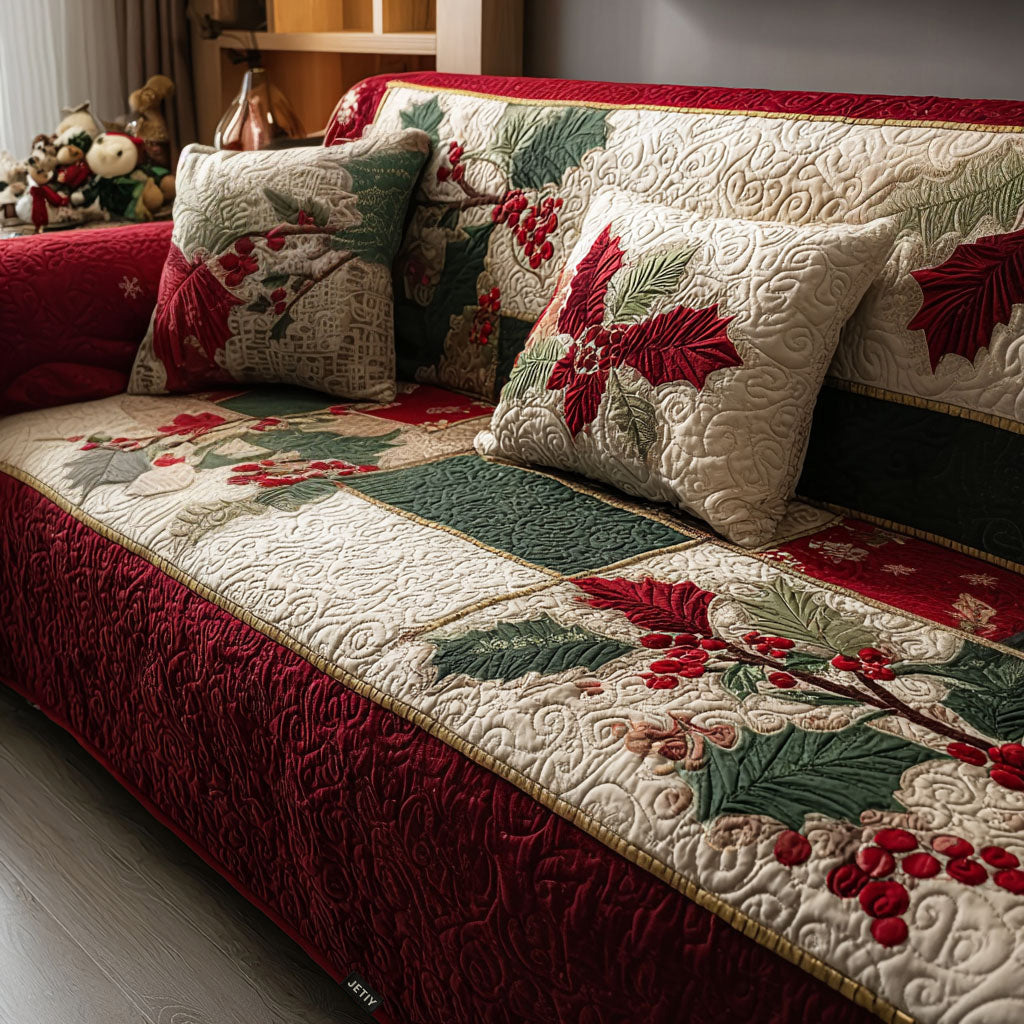 Winter Companions Quilted Sofa Cover Holiday Living Room Decor Family Gift Ideas