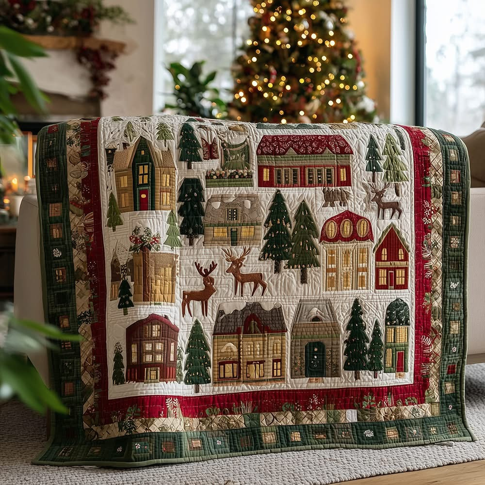 Winter Cottages Quilted Blanket Christmas Gifts Items For People Who Love Winter