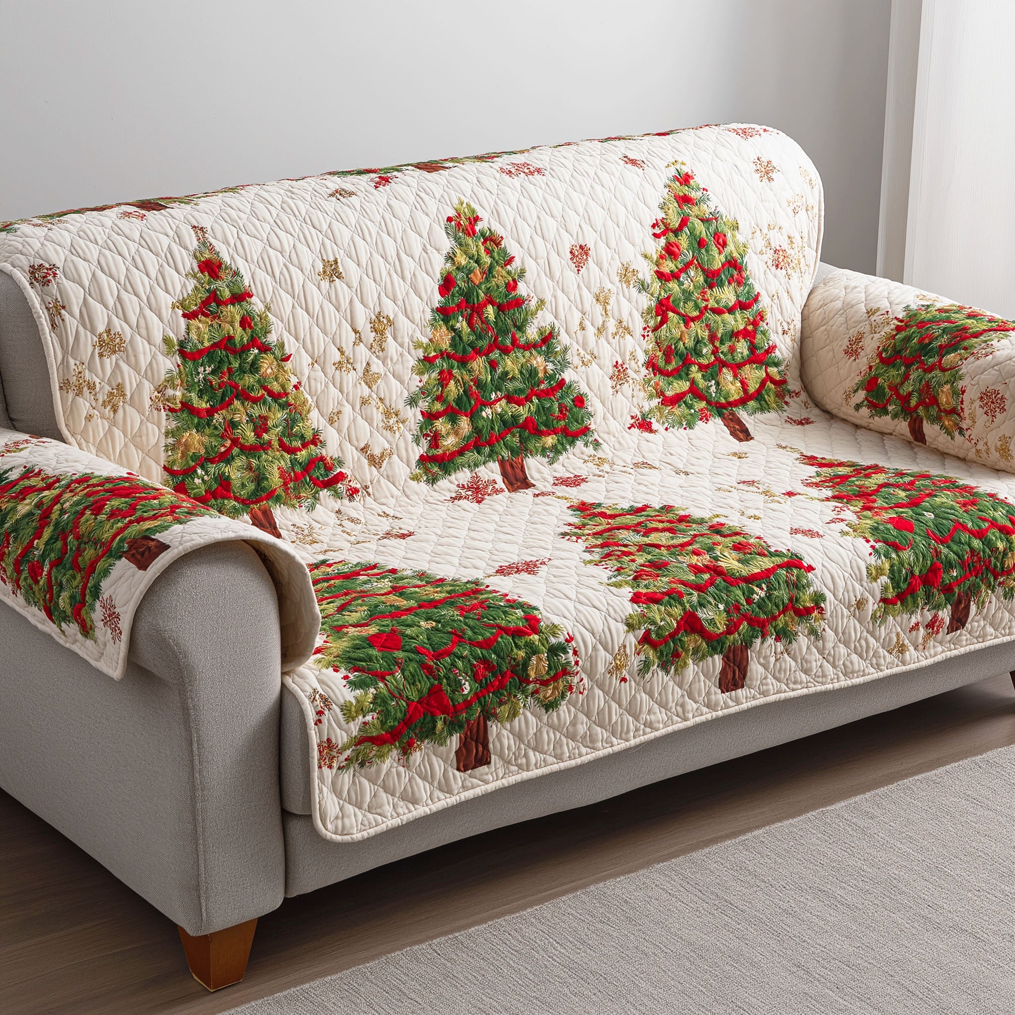 Winter Fir Charm Quilted Sofa Cover Holiday Living Christmas Decor Birthday Gifts For Friends