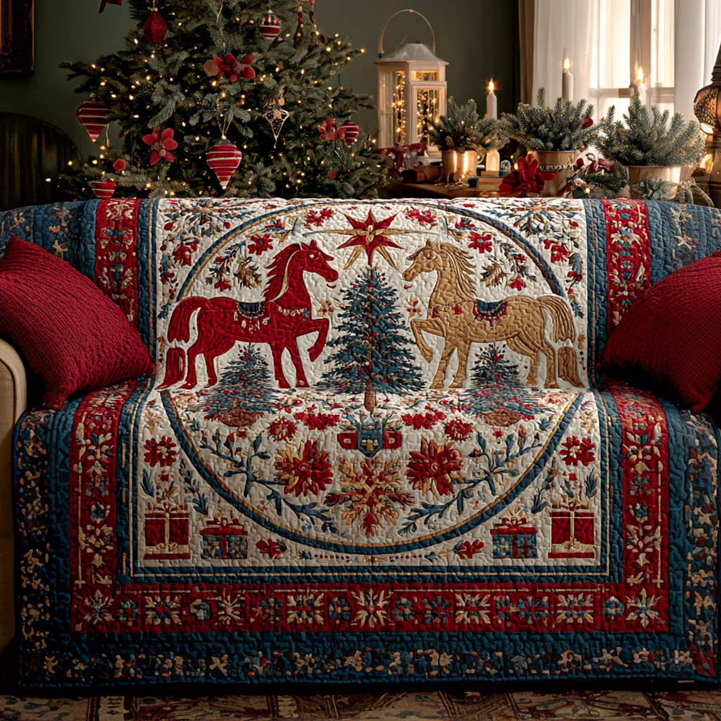 Winter Forest Stallions Quilted Sofa Cover Christmas Sofa Cover Christmas Gifts For Horse Owners
