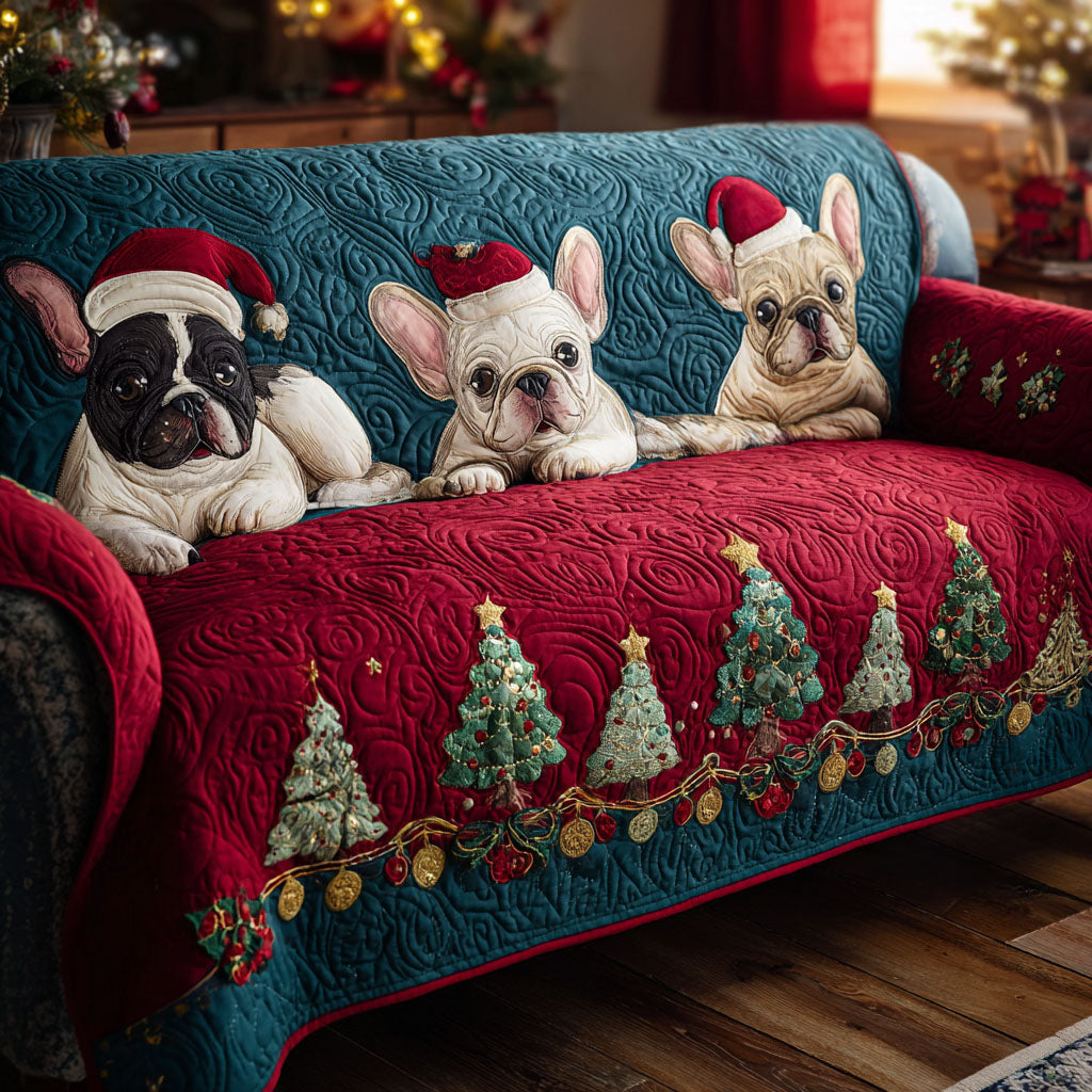 Winter Frenchies Quilted Sofa Cover Best Sofa Covers Gifts For French Bulldog Owners