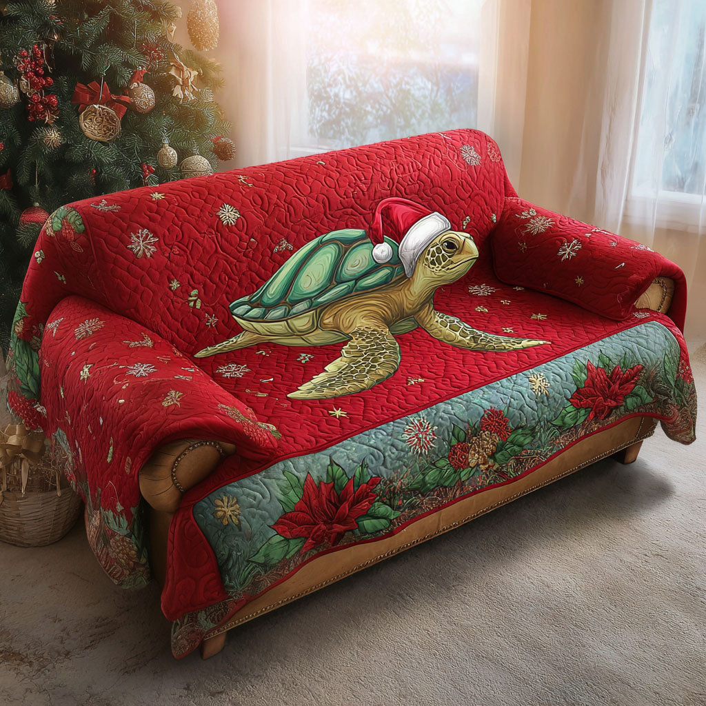 Winter Glow Turtle Quilted Sofa Cover Christmas Home Decor Sea Turtle Gift Ideas