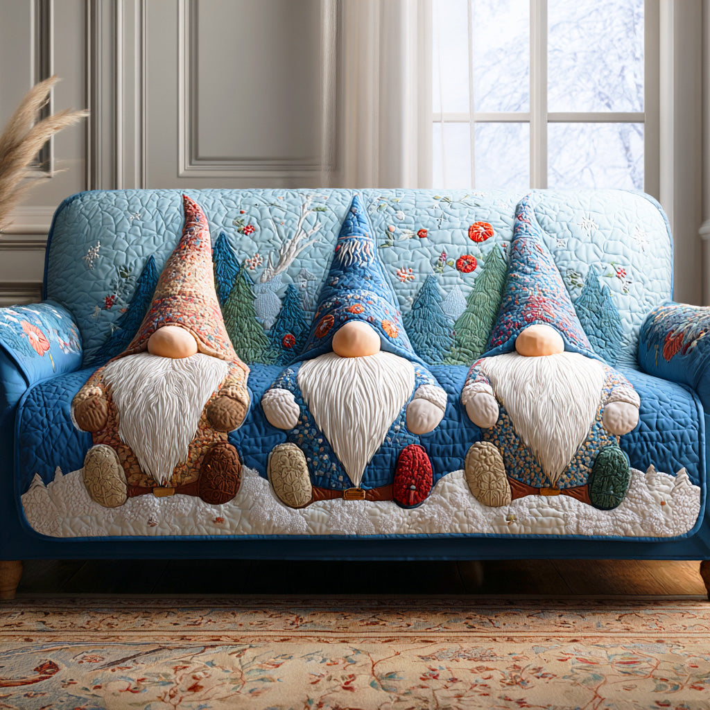 Winter Gnome Lane Quilted Sofa Cover Santa Sofa Cover Grandparent Christmas Gifts