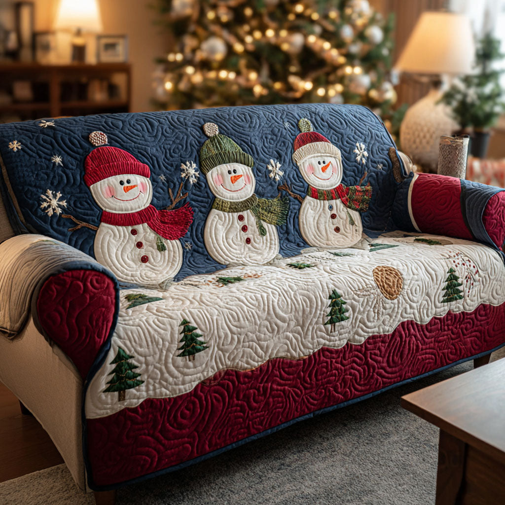 Winter Hugs Quilted Sofa Cover Christmas Sofa Cover Snowman Themed Gifts