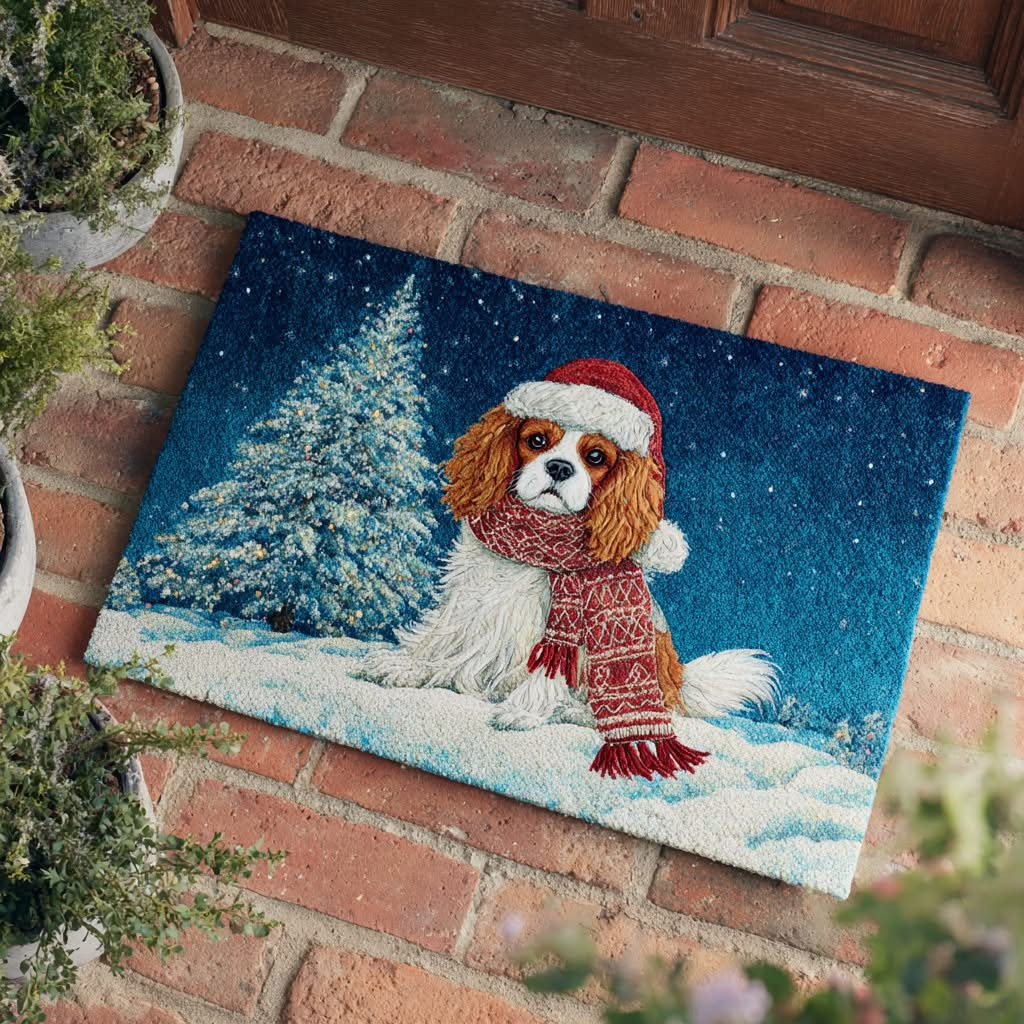 Winter King Charles Dog Christmas Doormat Cute Living Room Xmas Decor Gifts For Dog Lovers