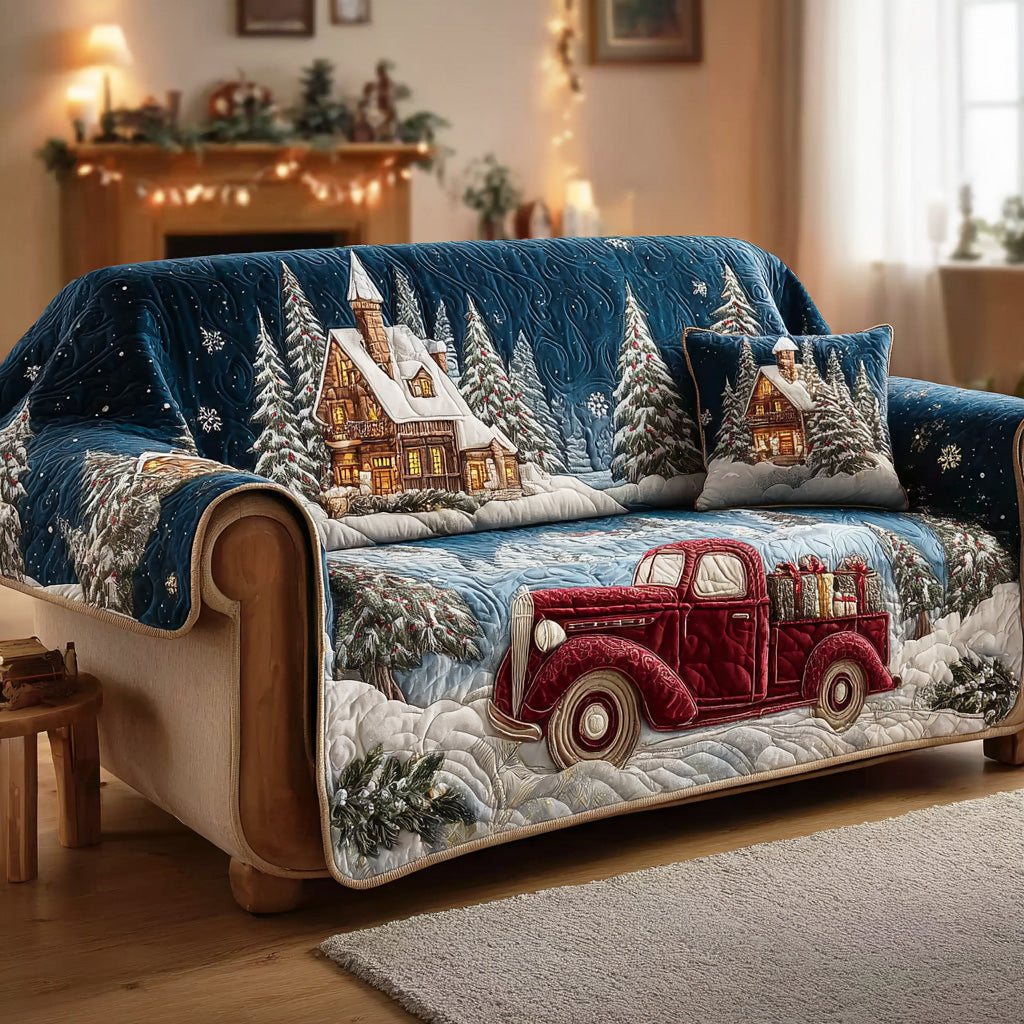 Winter Magic Realm Quilted Sofa Cover Holiday Living Room Decor Unique Christmas Gifts