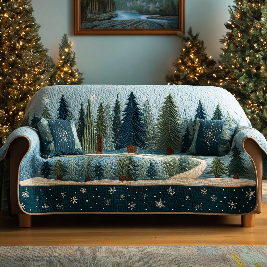 Winter Path Quilted Sofa Cover Christmas Couch Decor Present For Mother In Law Christmas