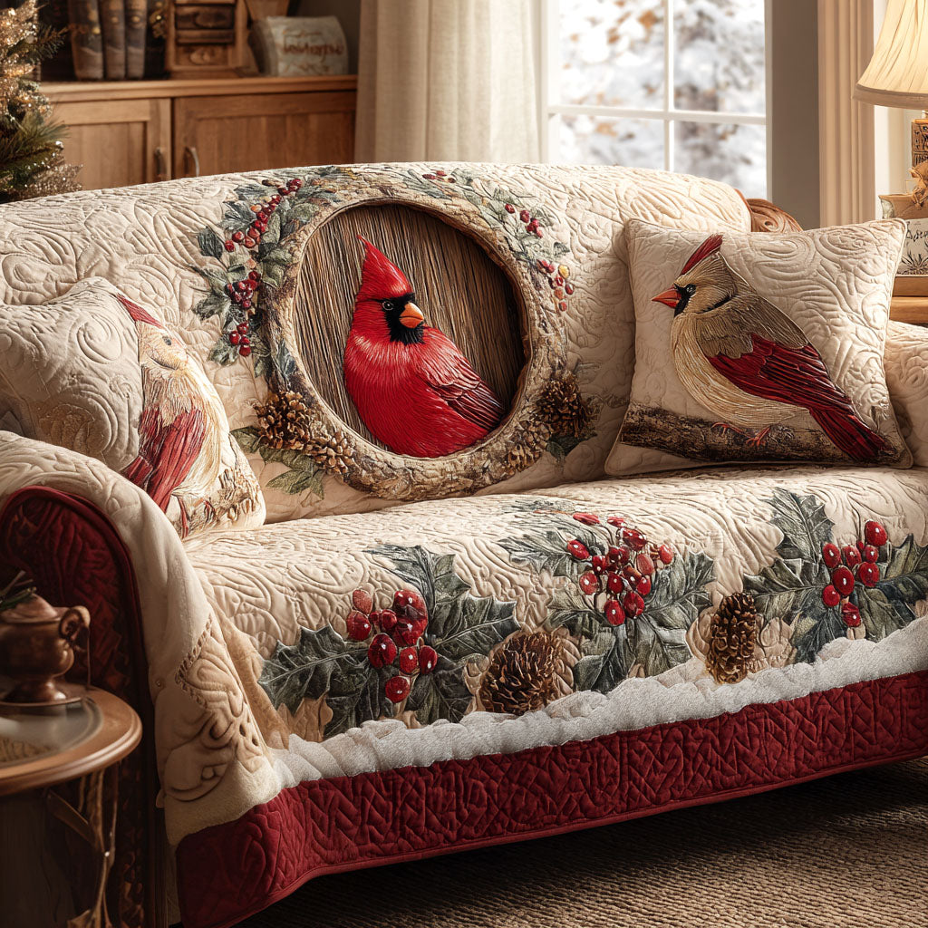 Winter Perch Quilted Sofa Cover Christmas Living Room Decor Ideas Cardinal Gifts For Friend