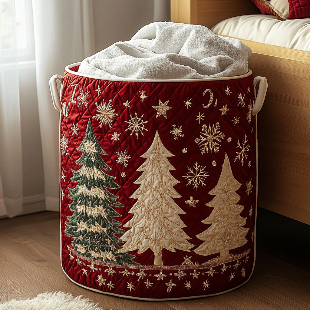 Winter Pines Quilted Laundry Basket Thoughtful Home Organization Gift for Loved Ones