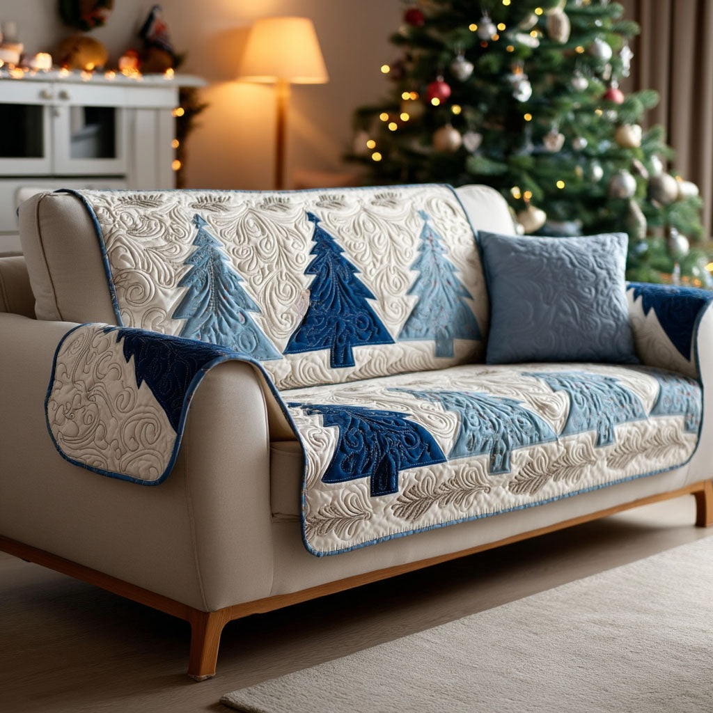 Winter Pines Quilted Sofa Cover Christmas Living Decor Unique Gifts Family