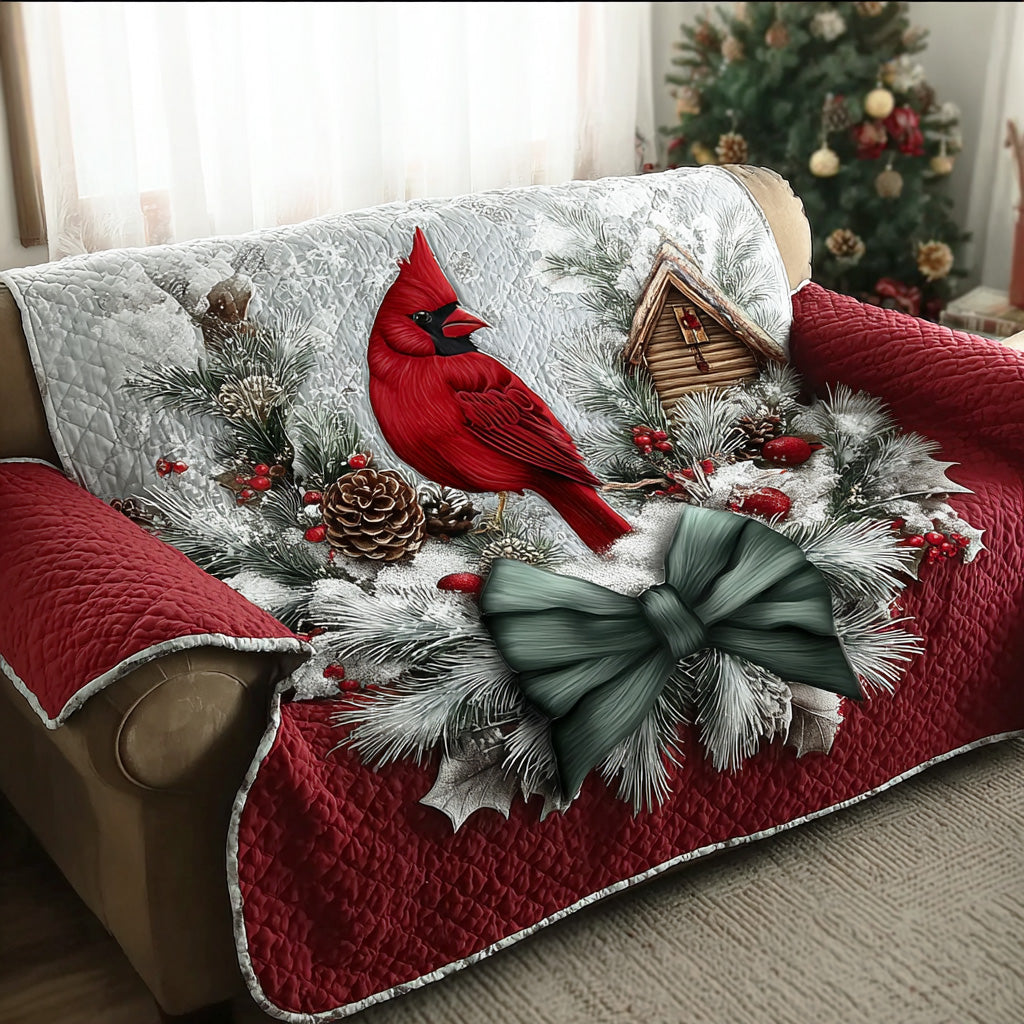 Winter Red Visitor Quilted Sofa Cover Christmas Sofa Cover Gifts For Cardinal Lovers