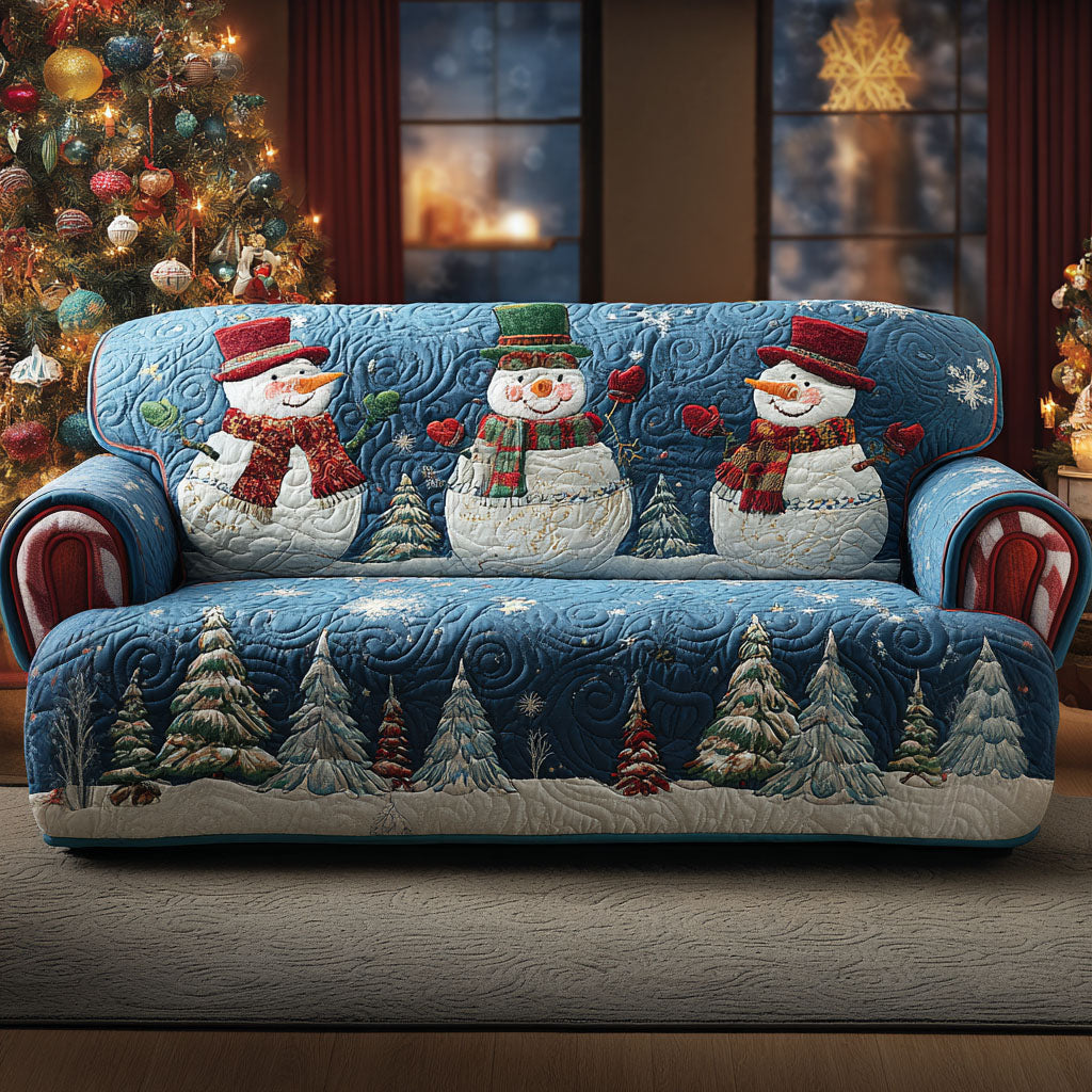Winter Smiles Quilted Sofa Cover Christmas Living Decor Unique Snowman Gifts