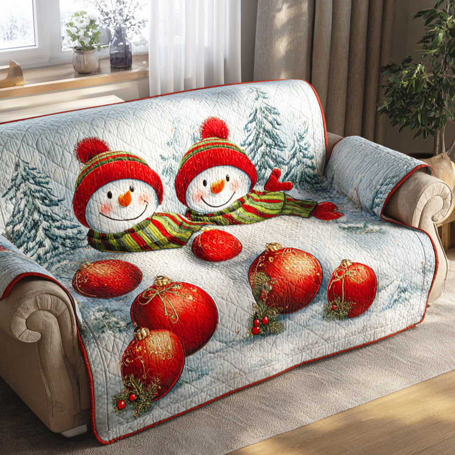 Winter Snow Parade Quilted Sofa Cover Living Room Winter Decor Best Gifts For Grandma