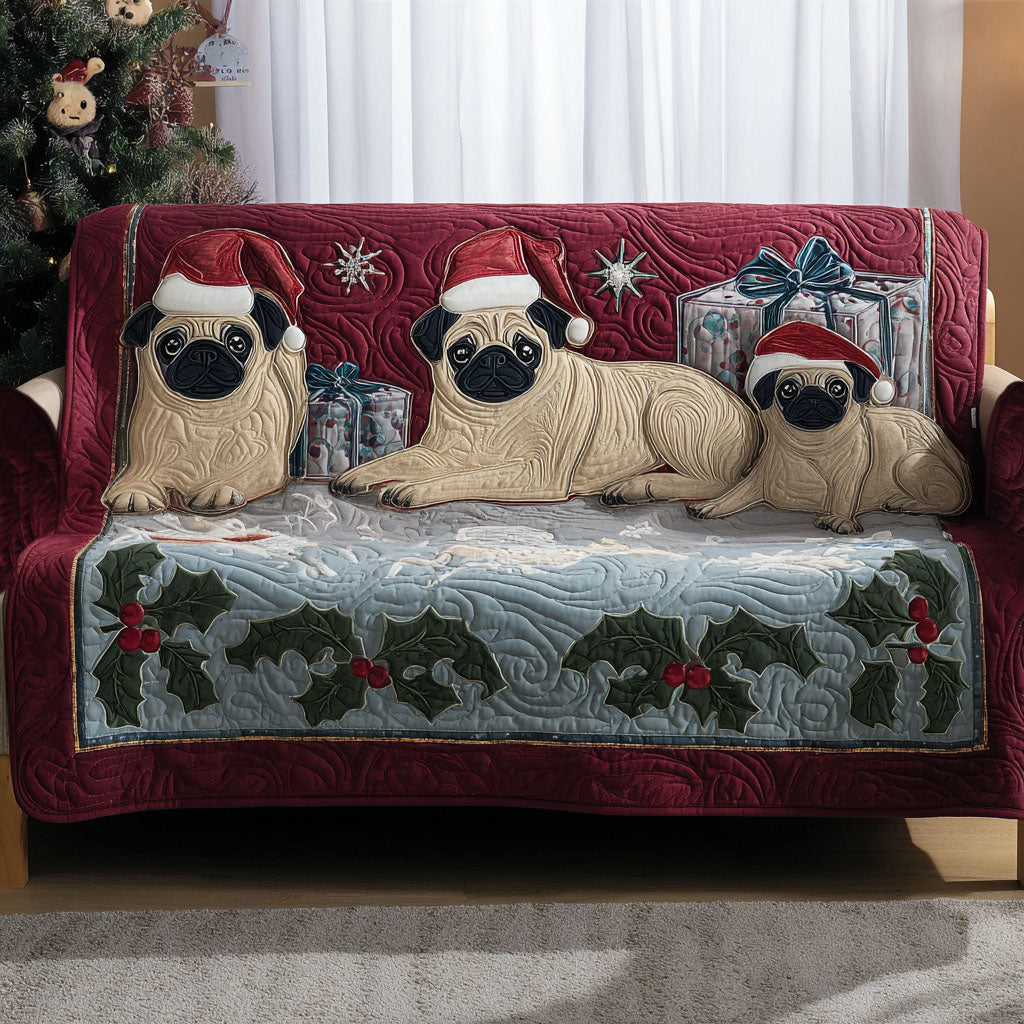 Winter Snuggle Pug Quilted Sofa Cover Christmas Sofa Cover Christmas Gifts For Dog Owners