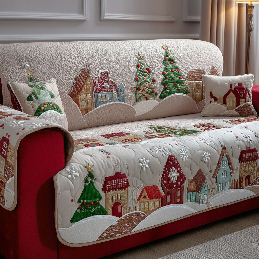 Winter Village Lane Quilted Sofa Cover Christmas Living Room Decor Ideas Christmas Presents For Relatives