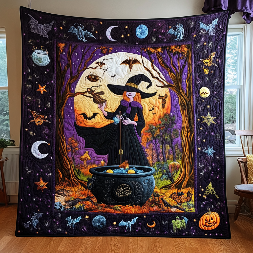 Witchy Halloween Magical Night Quilted Blanket Bed Decorations Halloween Gifts For Her