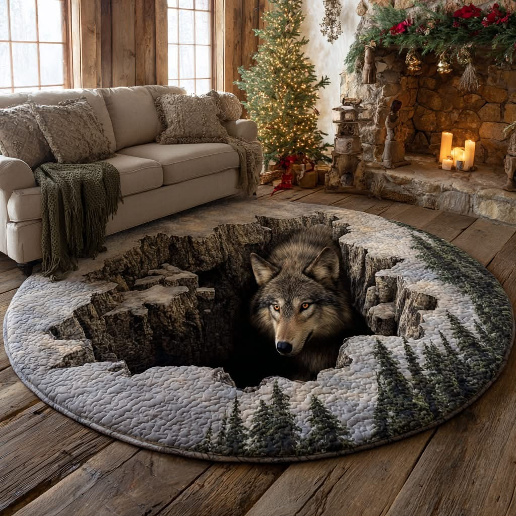 Wolf Cave Shadow Quilted Round Mat Living Room Decorations Gifts Ideas For Wolf Lovers