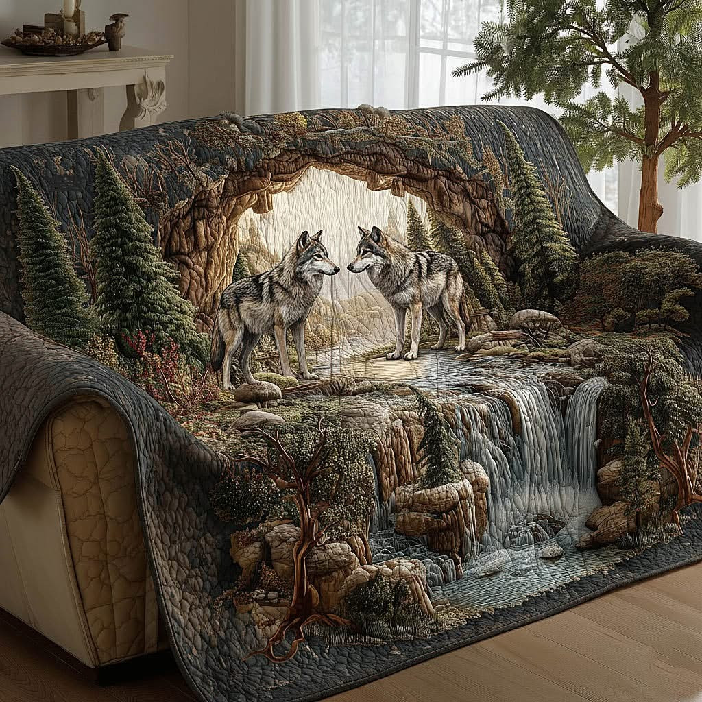 Wolf Couple Quilted Sofa Cover Interior Decor Accents Best Gifts For Wolf Lovers