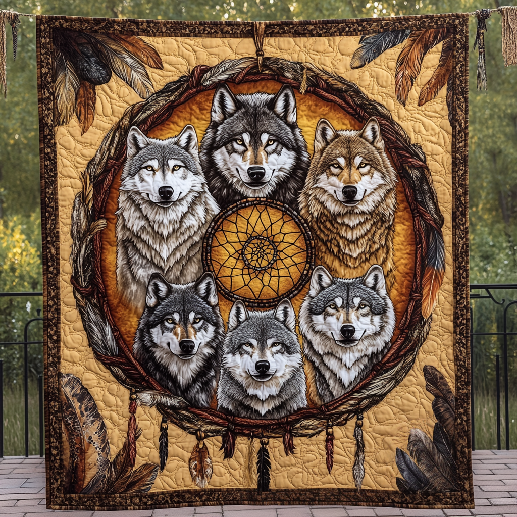 Wolf Dreamcatcher Quilted Blanket King Comforter Sets Native American Presents For Her