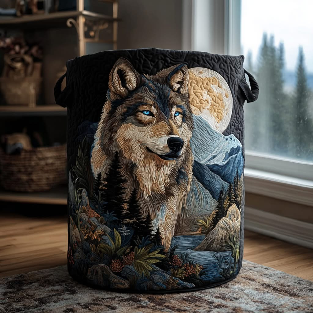 Wolf Echo Ridge Quilted Laundry Basket Woodland Animal Laundry Hamper Gift For Wolf Lovers
