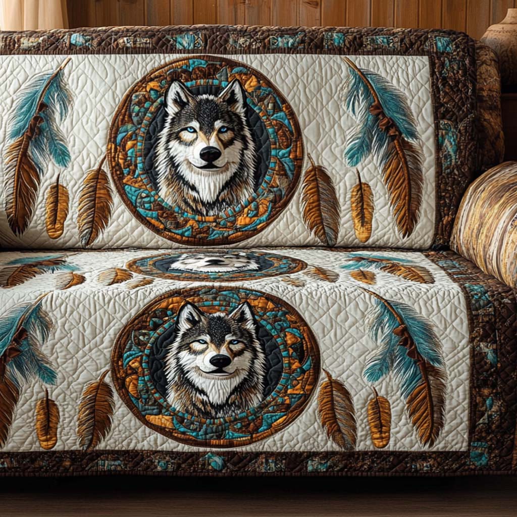 Wolf Guardian Quilted Sofa Cover Home Decor Native American Themed Gifts