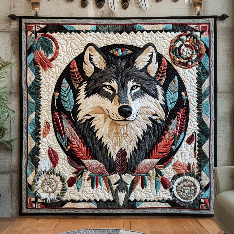 Wolf Native American Quilt Blanket Indigenous Blankets Gifts For Wolf Lovers