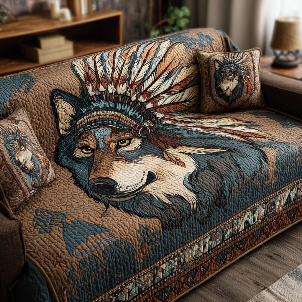 Wolf Path Quilted Sofa Cover Living Room Decor Gifts For People Who Like Wolves